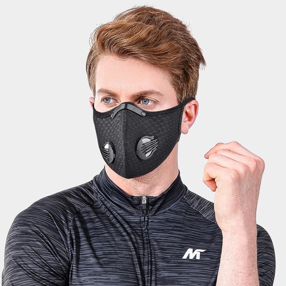 2pc Sport Mask with Exhalation Valves, Carbon Reusable with 4 Filters - Picture 2 of 6